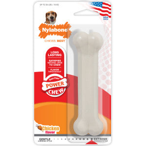 Nylabone Power Chew Classic Bone Chew Toy for Dogs, Durable Dog Toys for Aggressive Chewers, Chicken Flavor