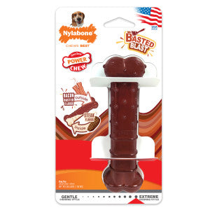 Nylabone Original & Textured Bone Power Chew Toy for Dogs, Durable & Tough Dog Toys for Aggressive Chewers, Basted Blast Bacon and Steak Flavor