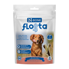 N-Bone FLOSSta Dental Chews for Dogs – Natural Beef Liver Flavor, No Dyes, Grain-Free, Breath Freshening, Plaque & Tartar Control, Digestible Teething Aid