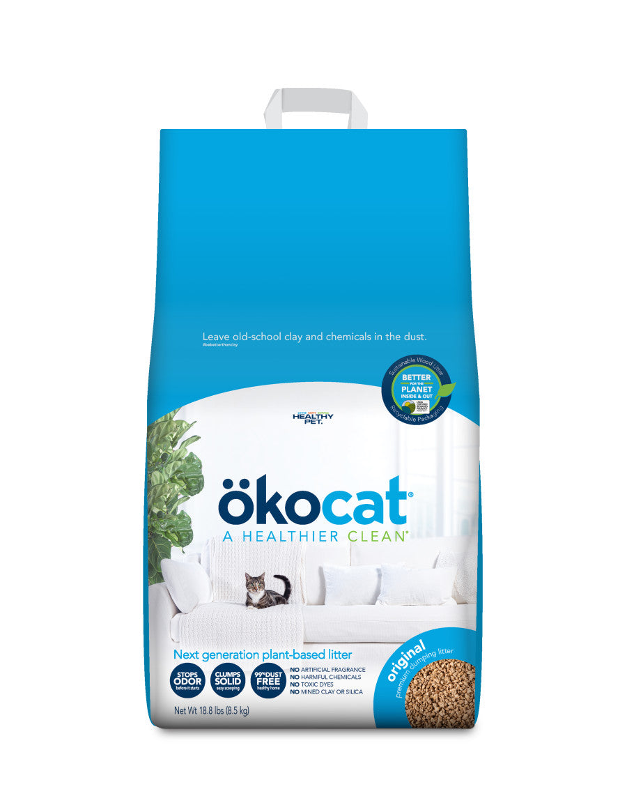 ökocat Original Wood Clumping Cat Litter, Unscented - Natural Ingredients, Stops Odor, Clumps Solid, 99% Dust Free, Great for All Cats