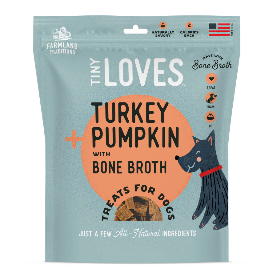 Farmland Traditions Tiny Loves Jerky Trainer Treats for Dogs w/Bone Broth (Turkey & Pumpkin)