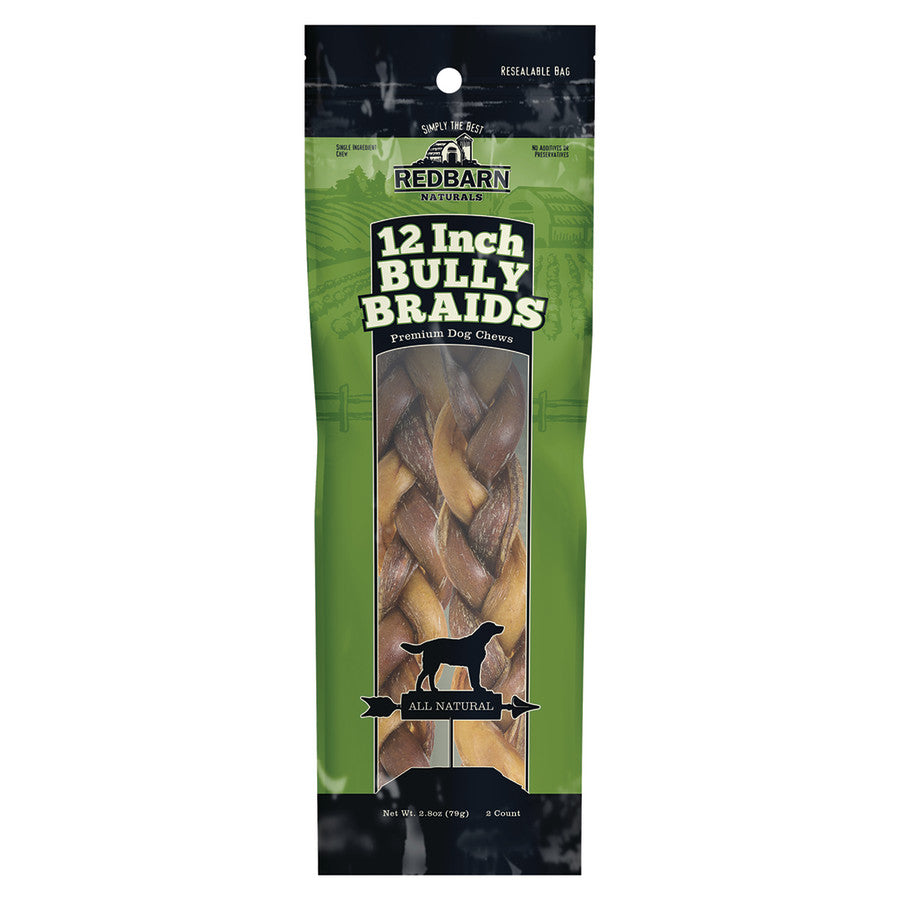 Redbarn Braided Bully Sticks for Dogs - Natural, Grain-Free, Highly Palatable, Long-Lasting Dental Chews Sourced from Free-Range, Grass-Fed Cattle