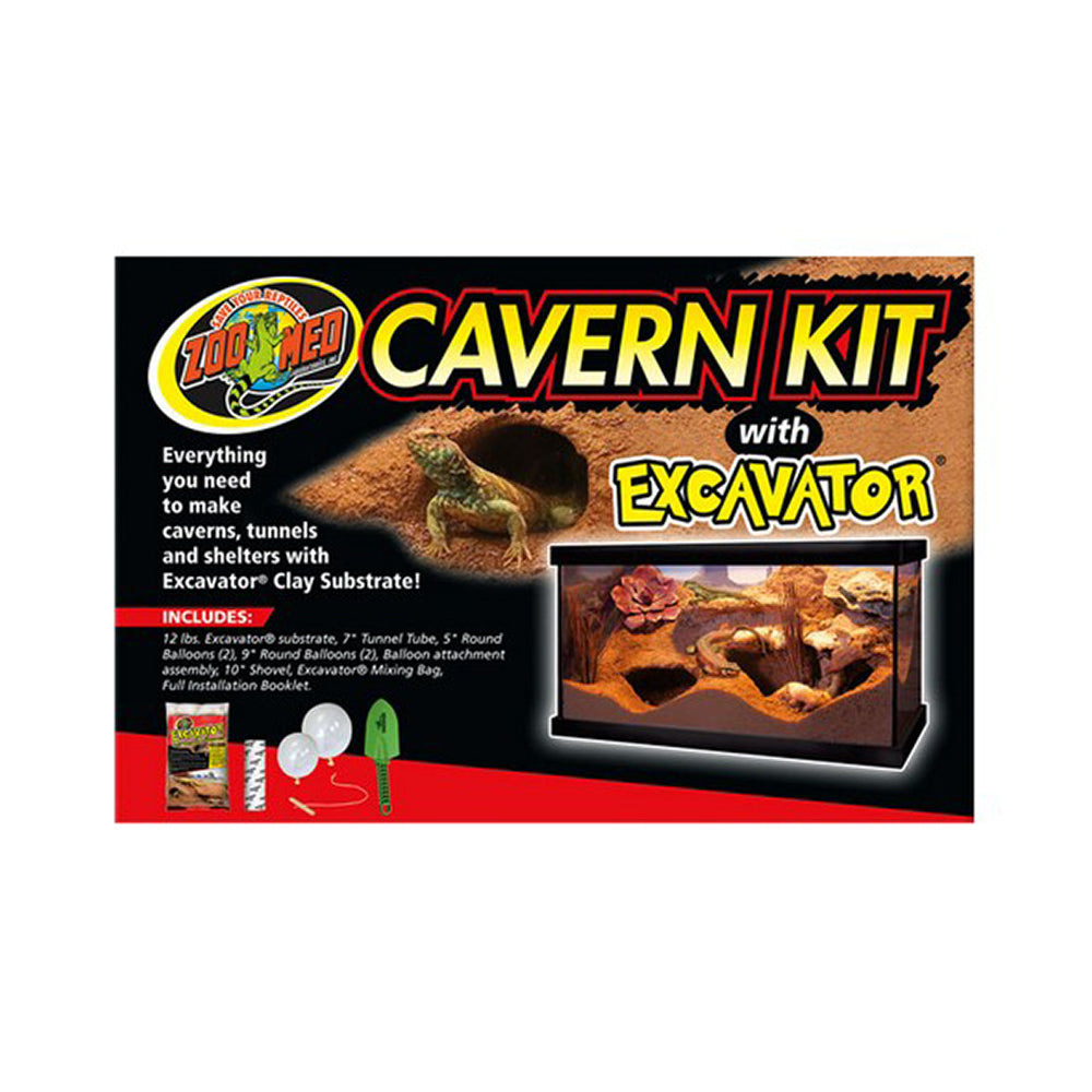 Zoo Med Laboratories Cavern Kit with Excavator® Clay Burrowing Substrate for Reptiles & Amphibians 12 Lbs